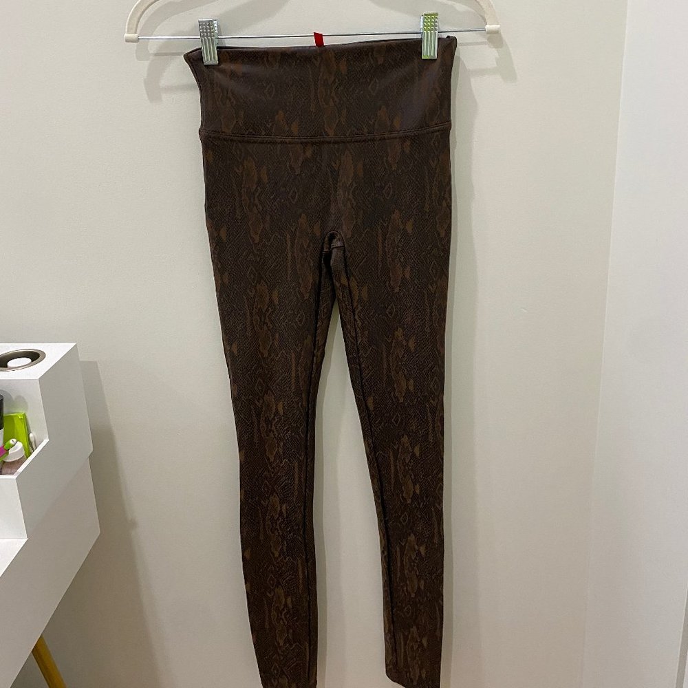 Spanx Brown Snake Print Leather Leggings